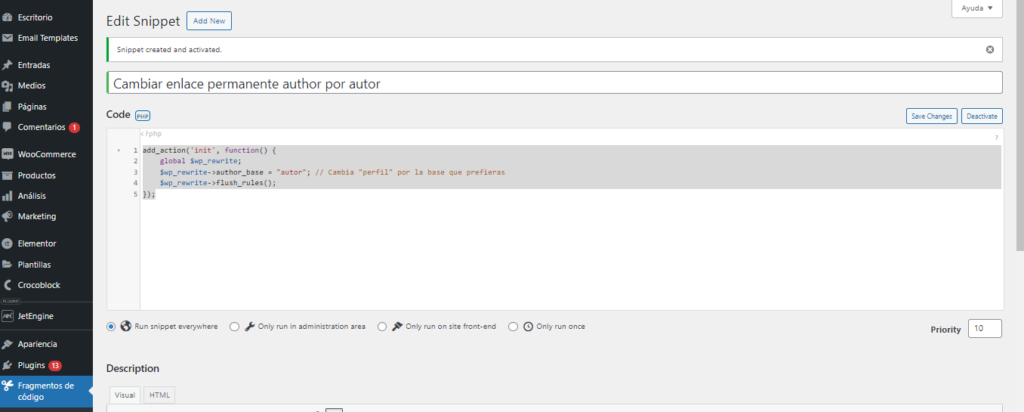 Cambiar URL author por autor